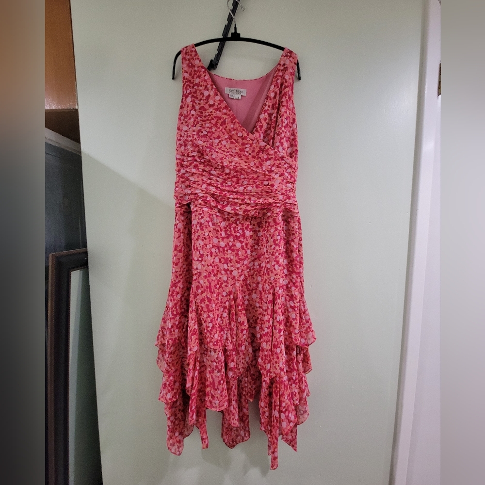 KAY UNGER Semi Formal layered floral dress sharkbite hem 14 $298 - Picture 3 of 8